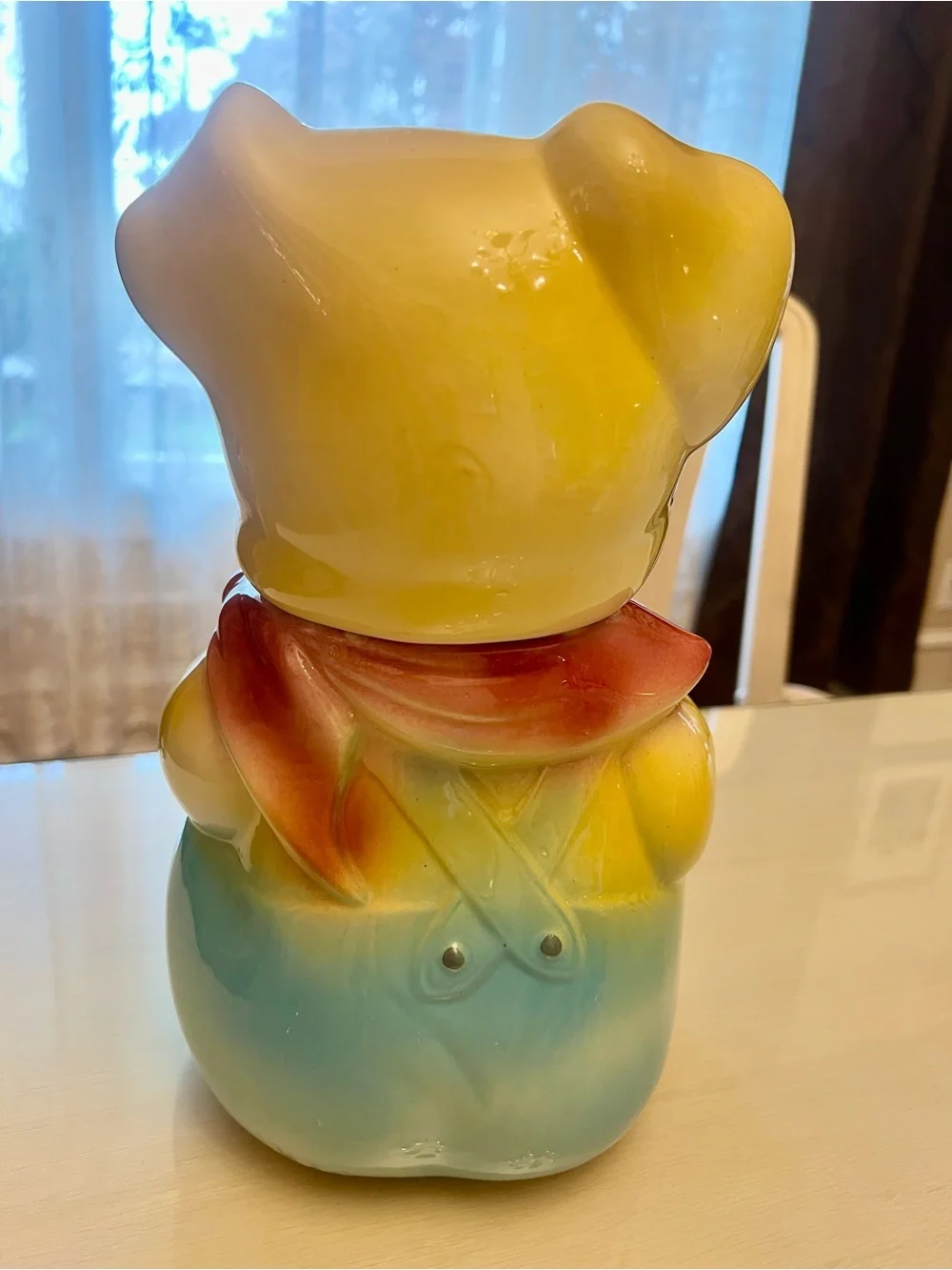 Vintage American Bisque Pig Cookie Jar with Scarf and patch